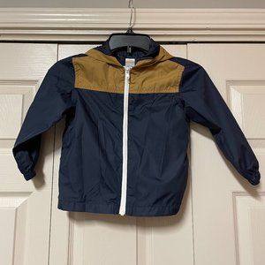Gymboree Little Boys Navy Tan Hooded Windbreaker Light Jacket Zip Up XS 4 EUC
